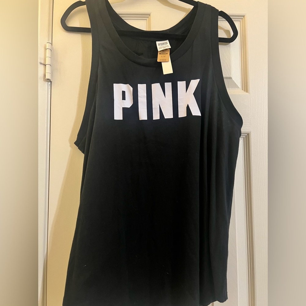 PINK Victoria's Secret Black Muscle Tee with White Logo